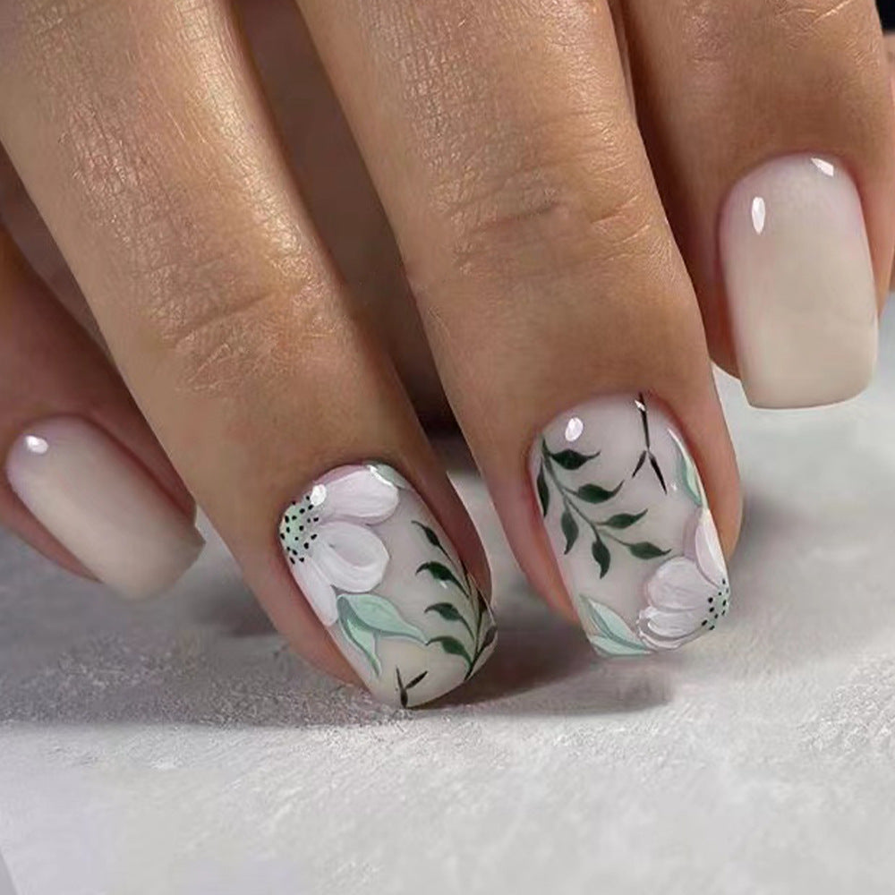 Stickers ongles de style fleur et feuille verte