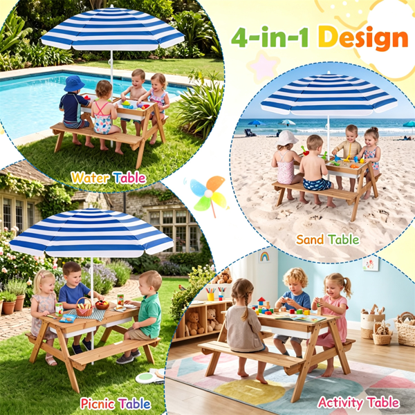 3-en-1 Table de pique-nique pour enfants avec parapluie réglable