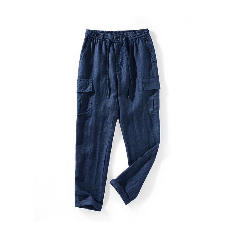 Pantalons en lin respirant à la taille moyenne