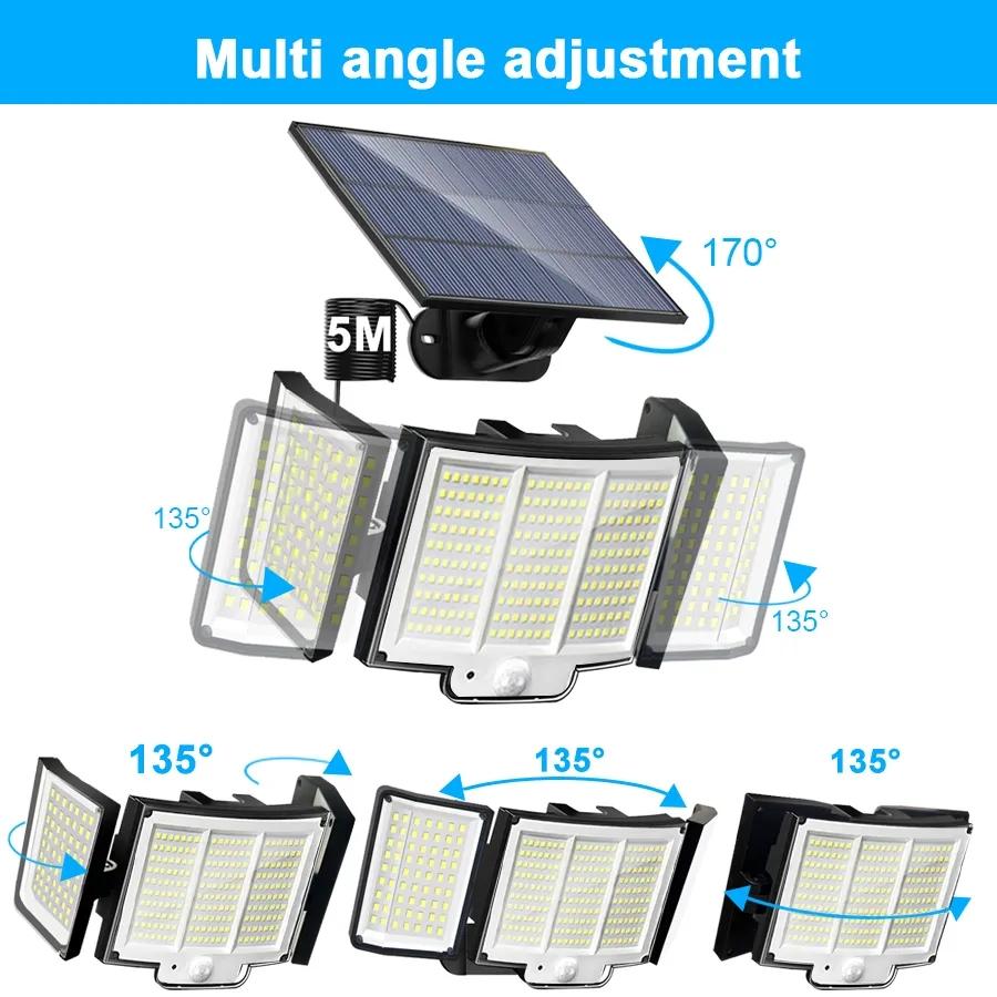 1-Pack lumière solaire extérieure 348-LED détecteur de mouvement avec télécommande 3 têtes