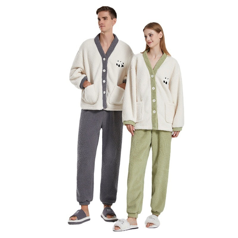 Couple Pyjamas Femmes Coral d'hiver polaire épais vêtements occasionnels demi velours bande dessinée