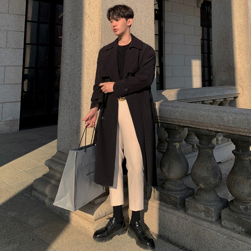 Veste de manteau lisse à double poitrine moyenne à longue