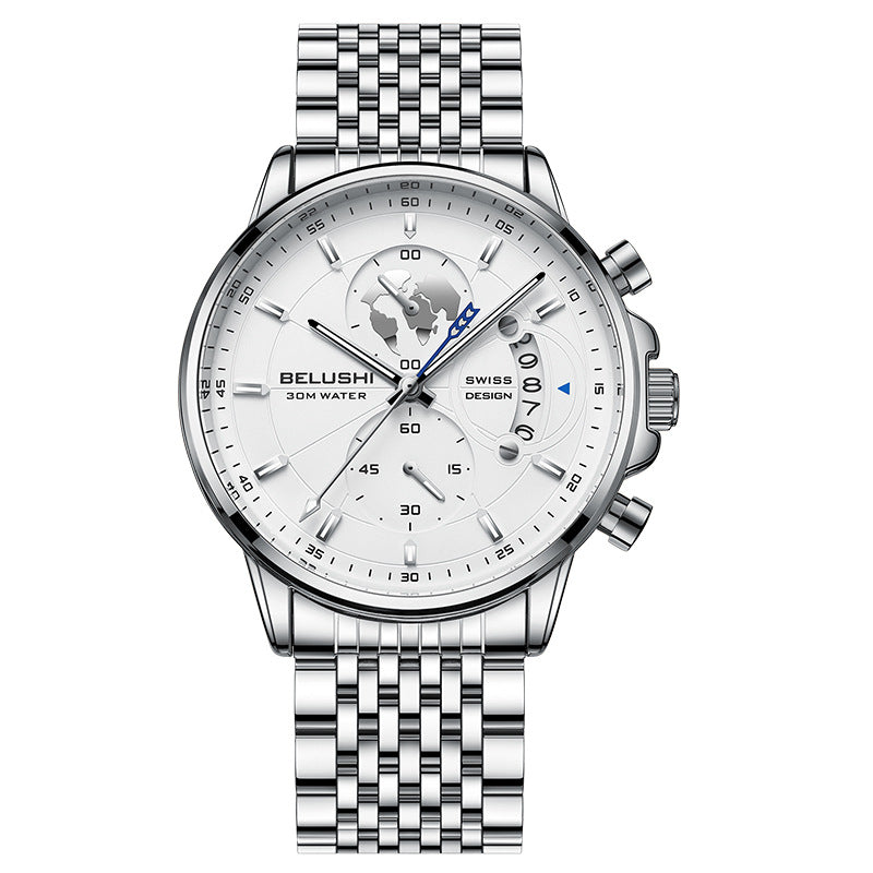 Bracelet d'acier de montre lumineuse en cuir à trois yeux d'affaires