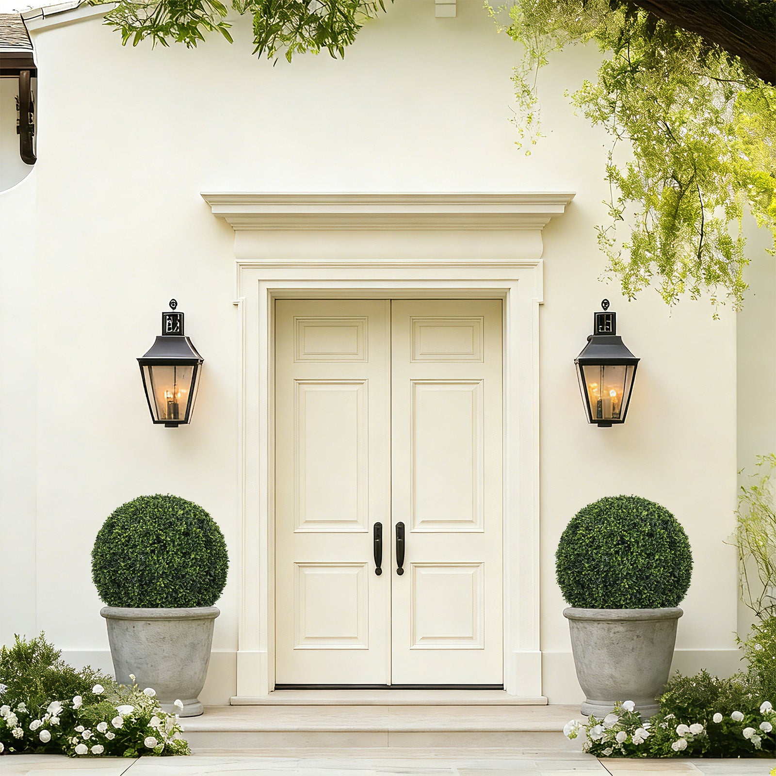 18.5IN Balles topiaires Plantes artificielles de faux bois à l'extérieur Grandes sphères décoratives vertes