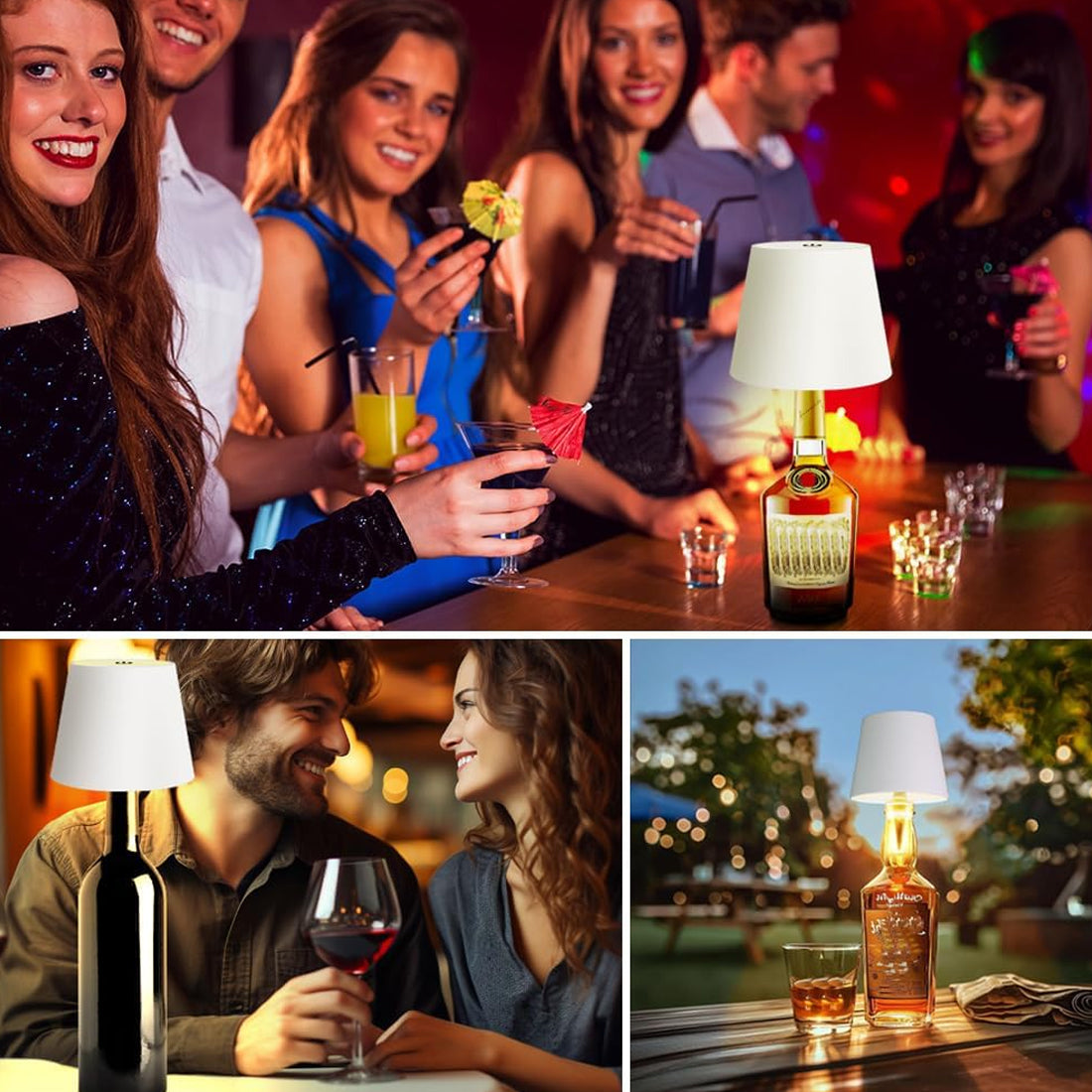 2 Pack LED bouteille de vin lumière touche variable 3 modes de couleur 1200mAh lampe de bouteille rechargeable