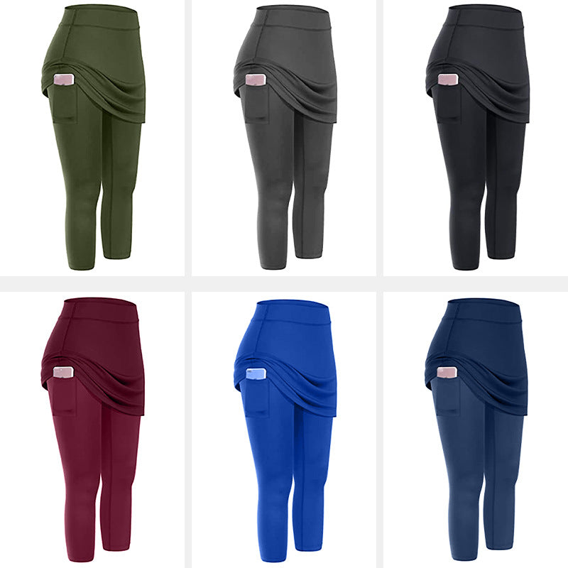 European and American Solid Color Fake Two Piece Cropped Pants Yoga Vêtements Yoga Pantalons Sli