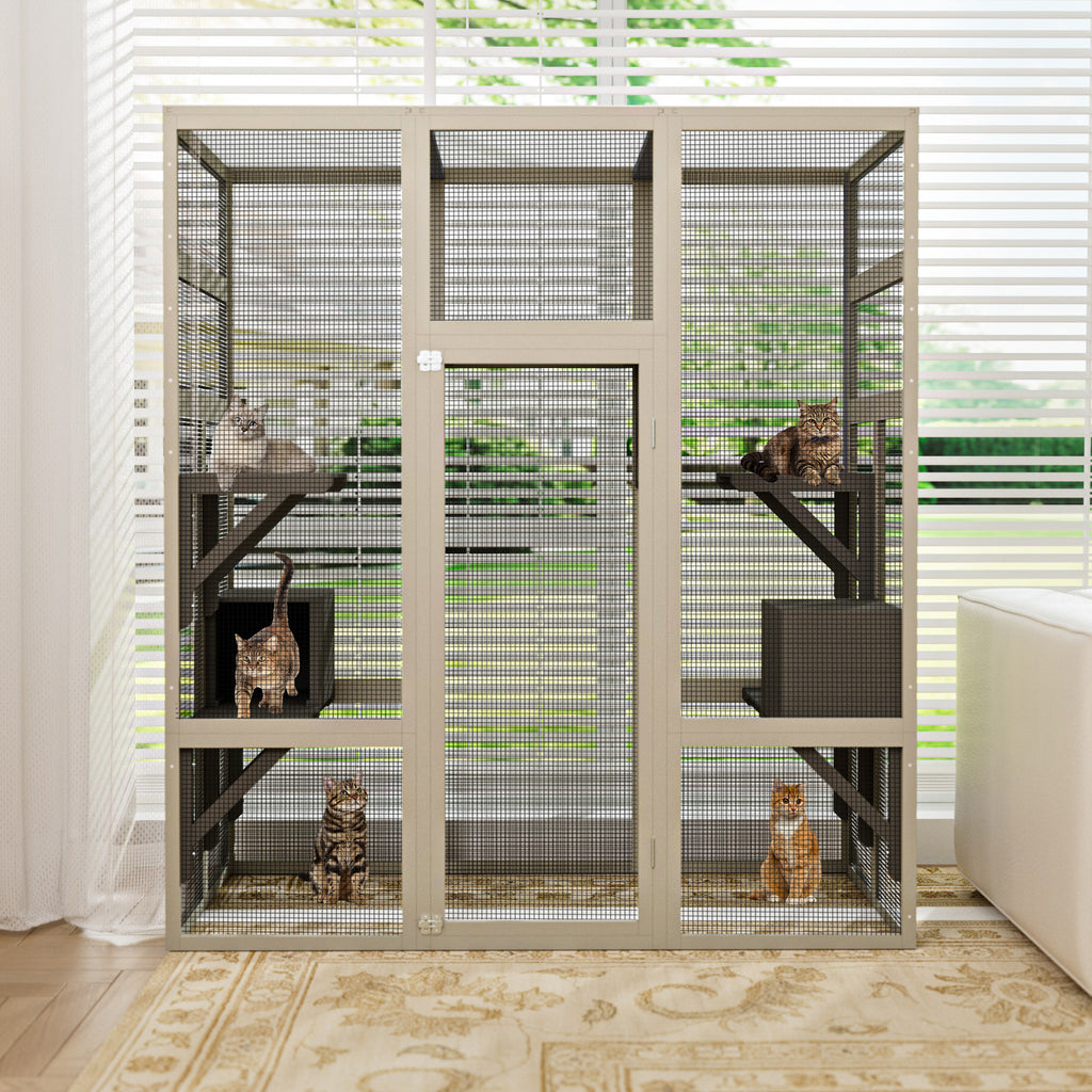 62,6" Maison de chat en bois d'extérieur gris Grand Catio