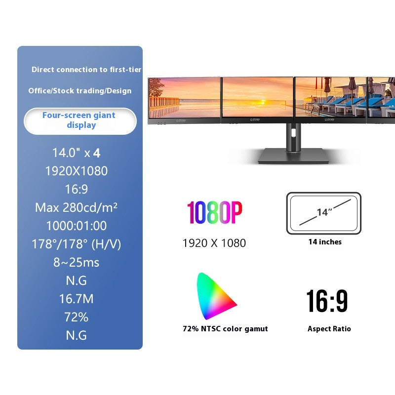 HD 14 pouces écran simple Affichage de bureau double écran