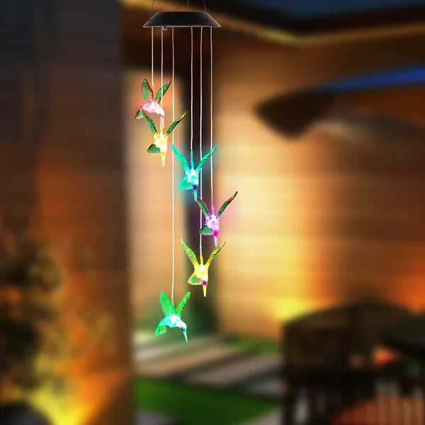 LED Solar Cummingbird Wind Chime Solar String Lights 6 LEDs Color-Changing IP65 Waterproof