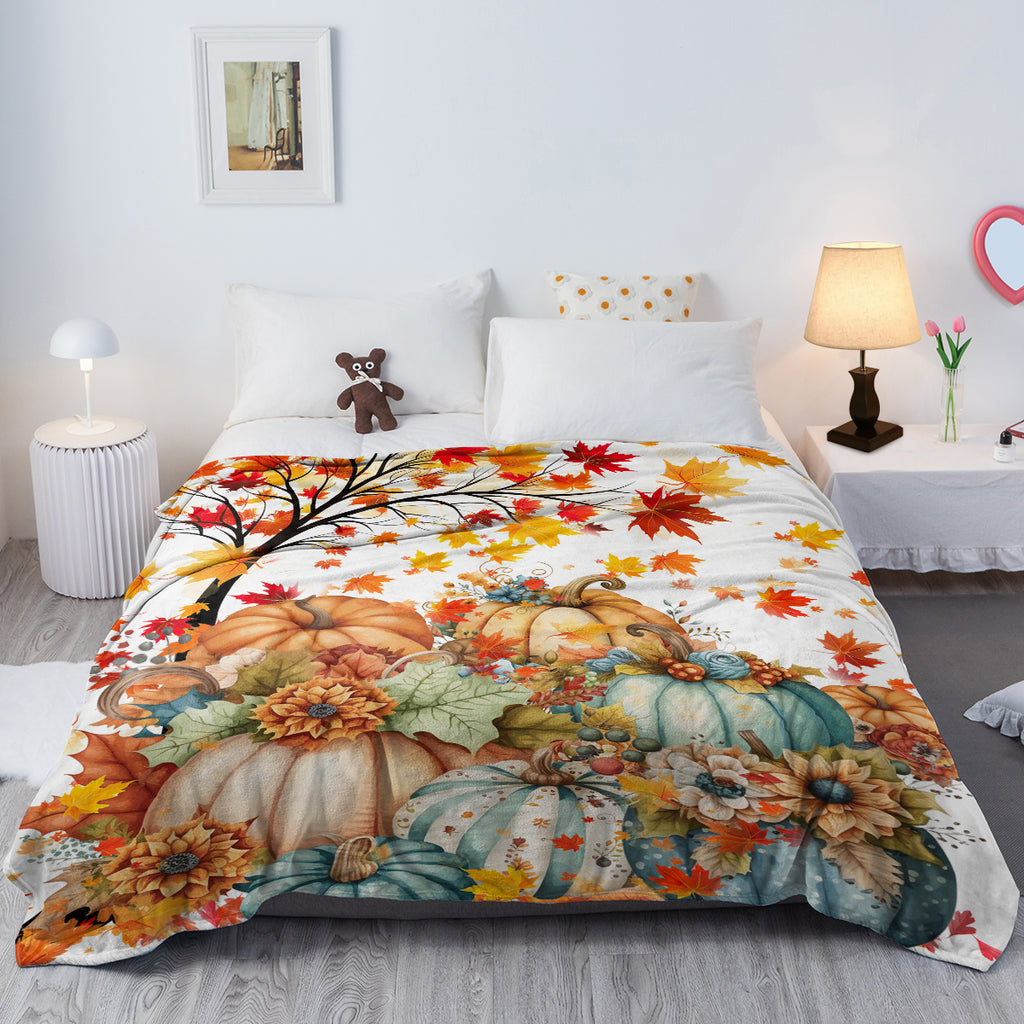 Couverture d'automne Couverture de citrouille Fleur imprimé Blankets Soft Flannel Lancer mignon Halloween Blank