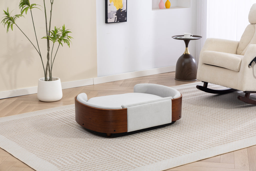 Style scandinave Lit de chien élevé Sofa Pet avec pieds en bois massif et noyer Bent Wood Bac