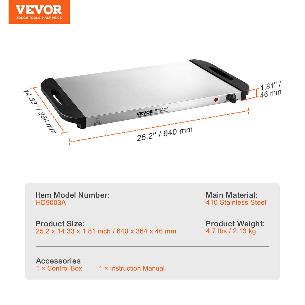 VEVOR Électric Warming Tray Buffet Food Warming Temp Control Acier inoxydable