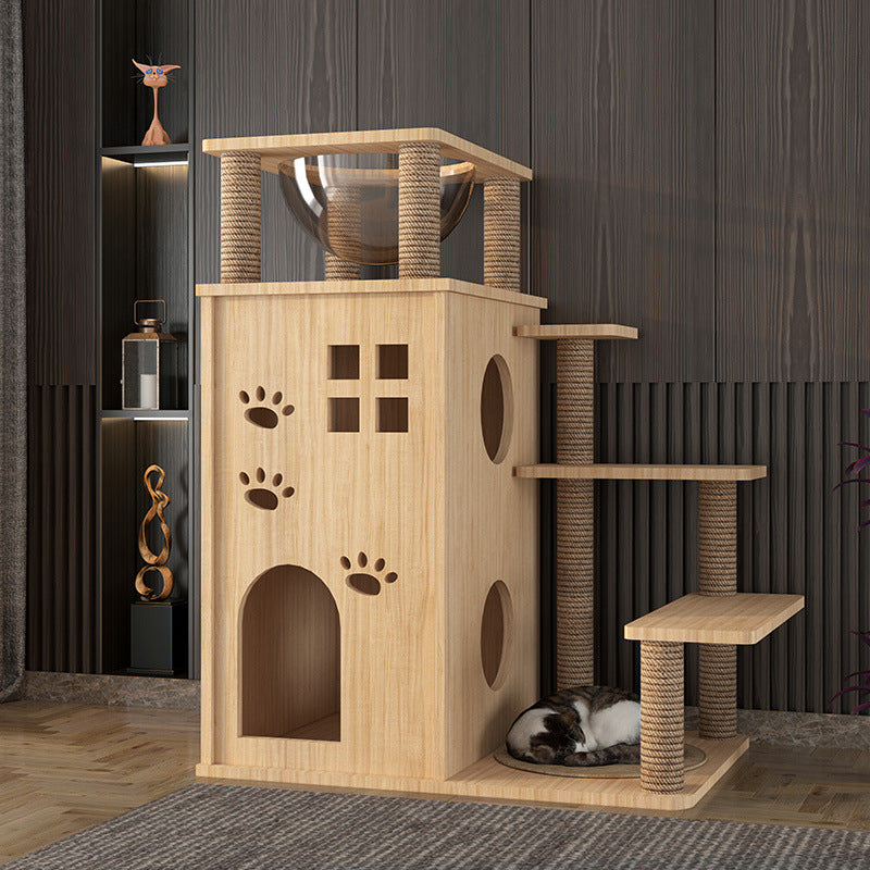 Arbre de chat en bois avec lit de chat intégré