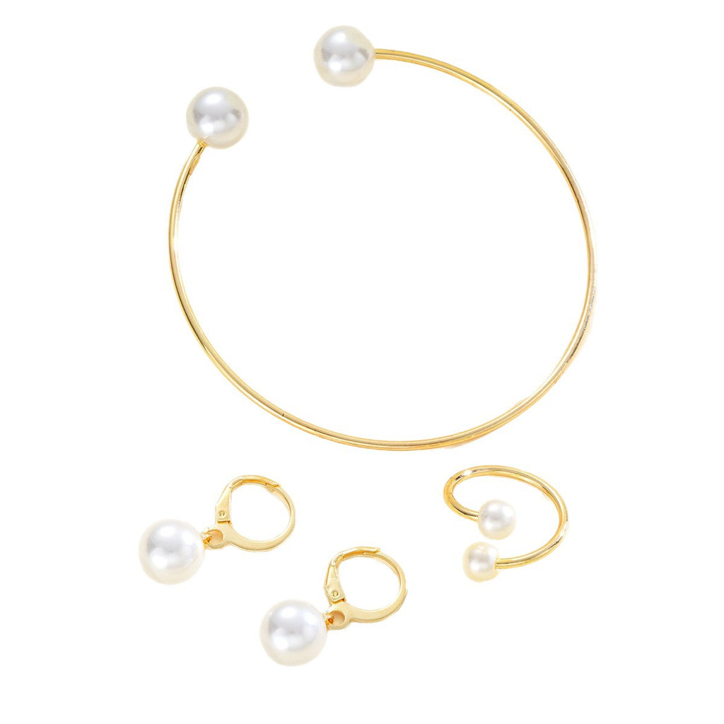 Boucles d'oreilles ouvertes Pearl Bracelet Bague Ensemble de bijoux