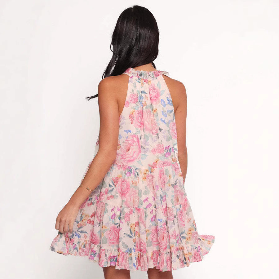 Élégante robe chic à col haltère sans manches pour femmes