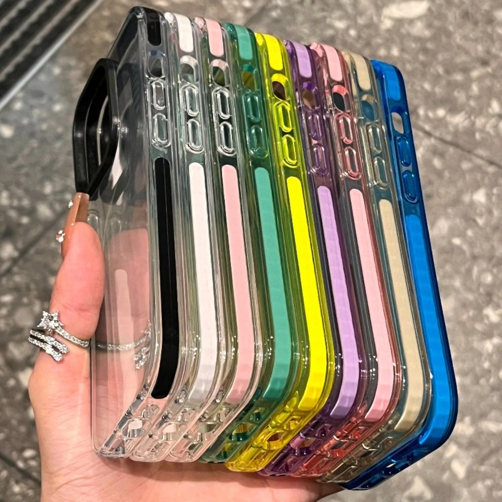 Color-Block Macaron Shatterproof Transparent Phone Case