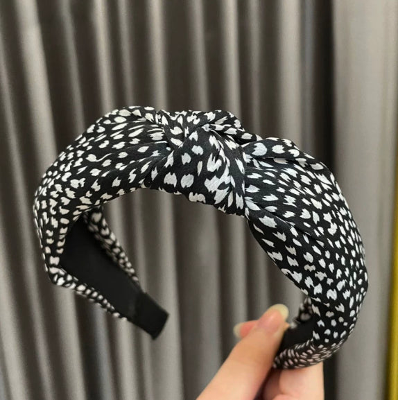 Chanel-style noir et blanc Contraste Leopard-print Tête de bande et tissu cheveux Cli