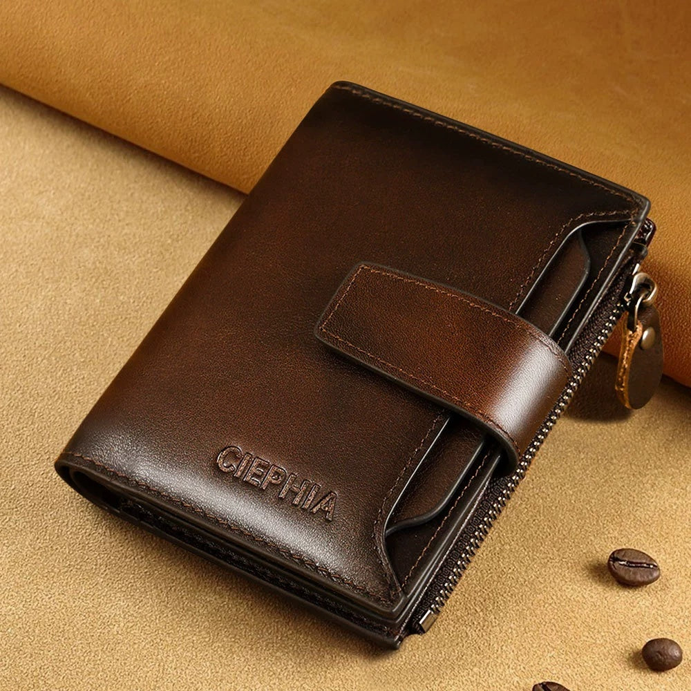 Porte-monnaie en cuir pour hommes multifonction antivol Zipper