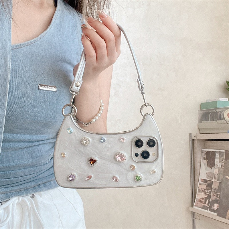 Ins Light luxe brillant diamant sac à main Gem Étui téléphone époxy