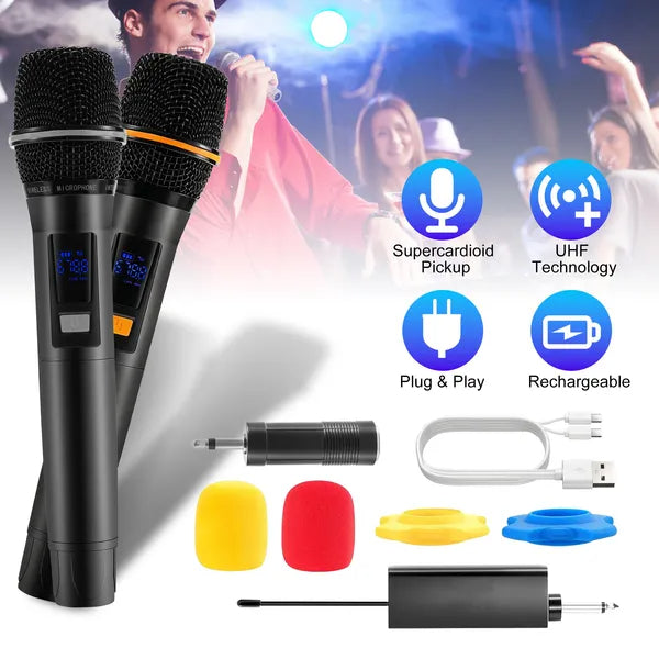 Microphones sans fil UHF Microphones sans fil rechargeables Mics à main métallique Wit