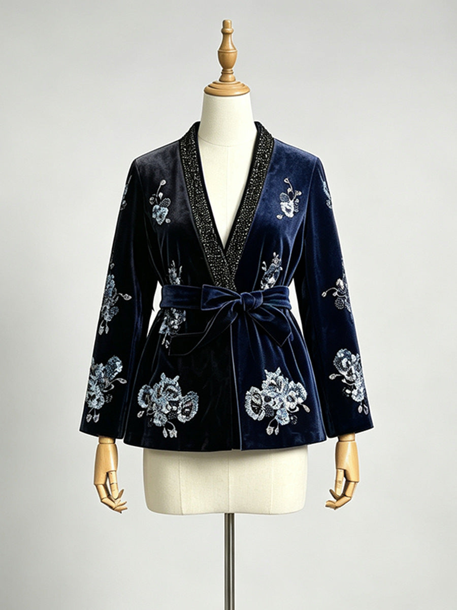 Veste florale brodée à paillettes Kimono