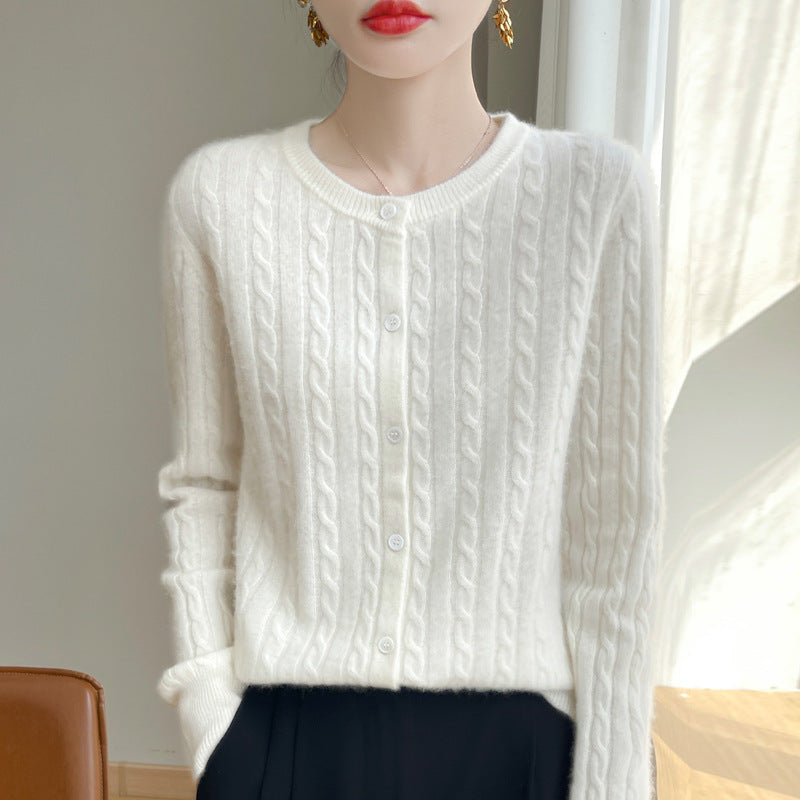 Chandail de câble bleu marine Cardigan câblé Veste ouverte de style court