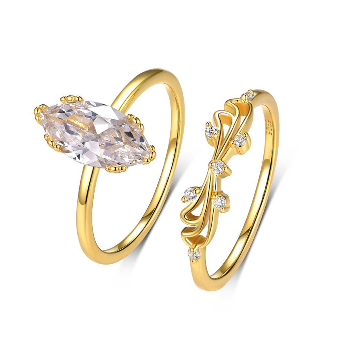 S925 Argent plaqué or 2ct Marquise Moissanite Ensemble de mariée Butterfly Contour Band 6x12mm D