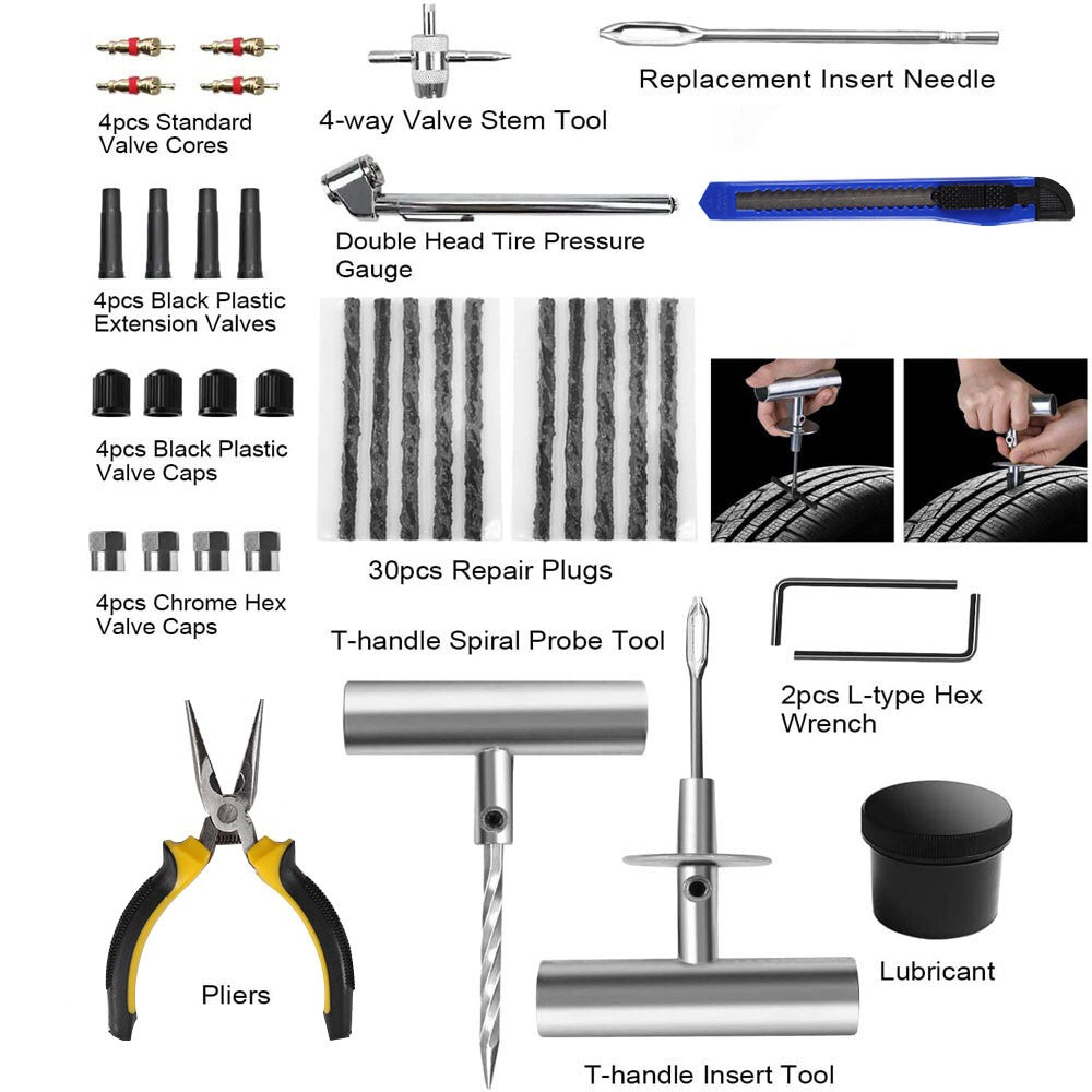68Pcs lourd de série pneumatique Poncture Kit de réparation Outil Tubeless voiture bande de roulement de pneus