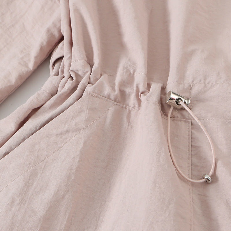 Veste d'automne de style Workwear Ceinture de mi-longueur Stand-collar Trench Coat