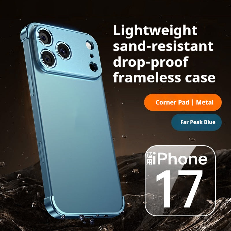 Plaquette à quatre corners en métal pour Iphone17promax Boîtier de téléphone ultra-mince sans cadre de protection C
