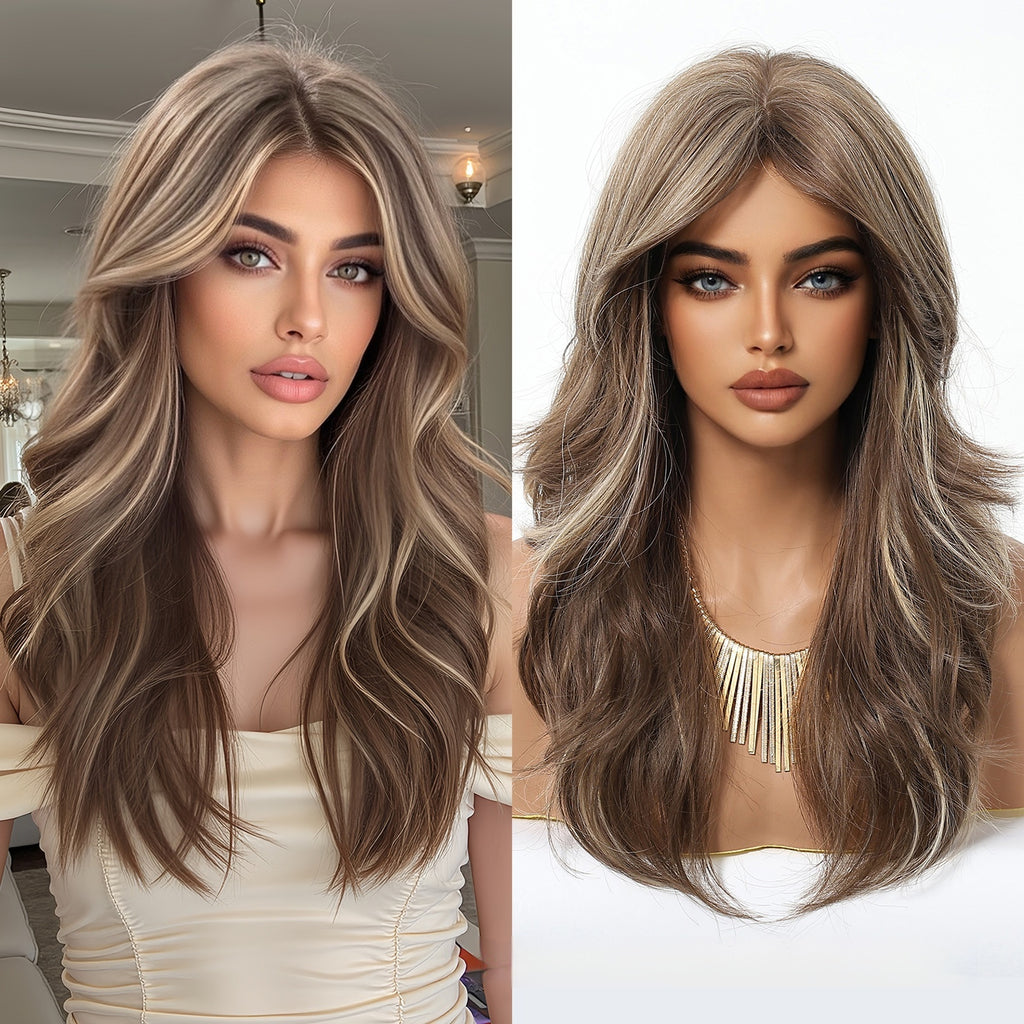 Simulation de bangs naturels à huit caractères Long Curly Wig Cap