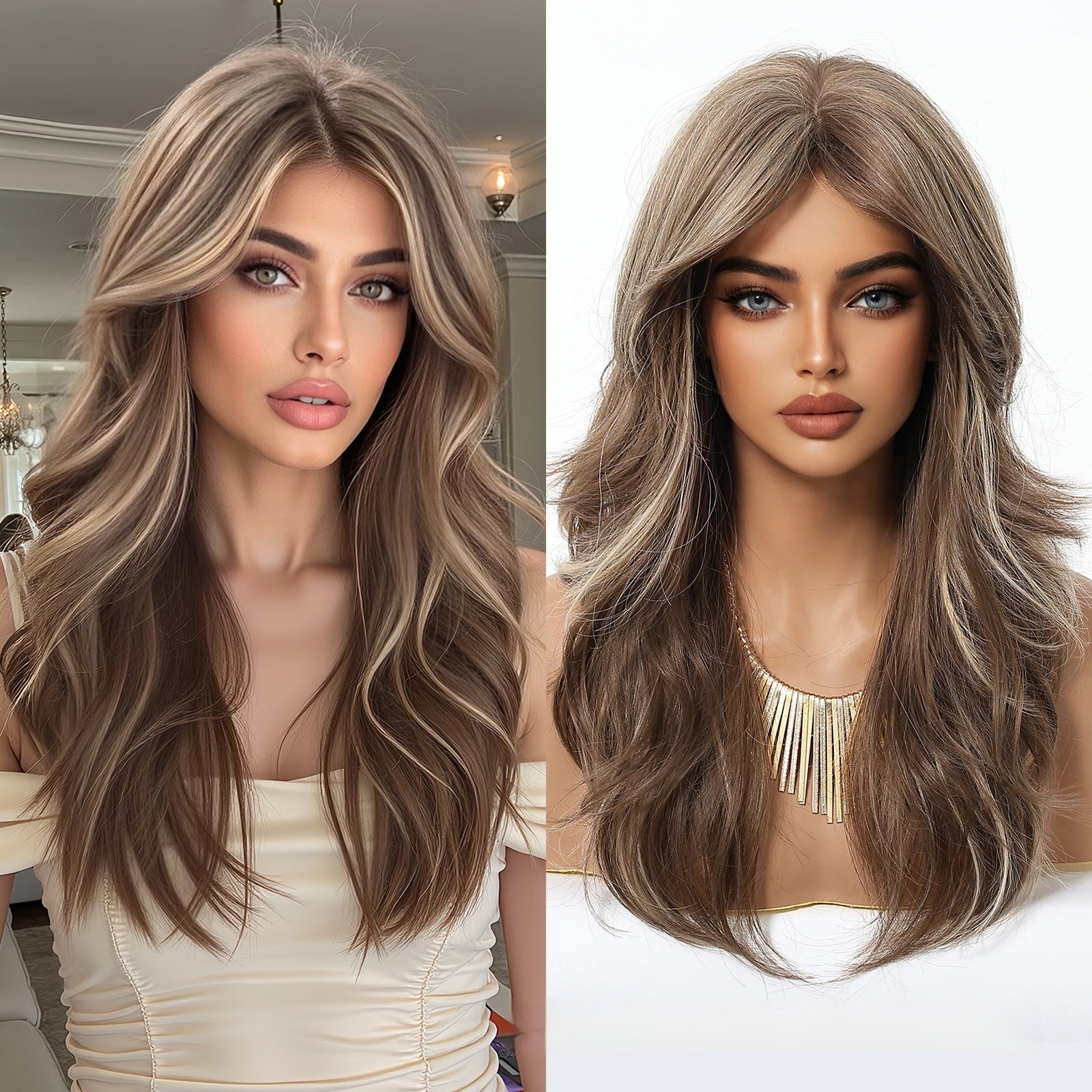 Simulation de bangs naturels à huit caractères Long Curly Wig Cap
