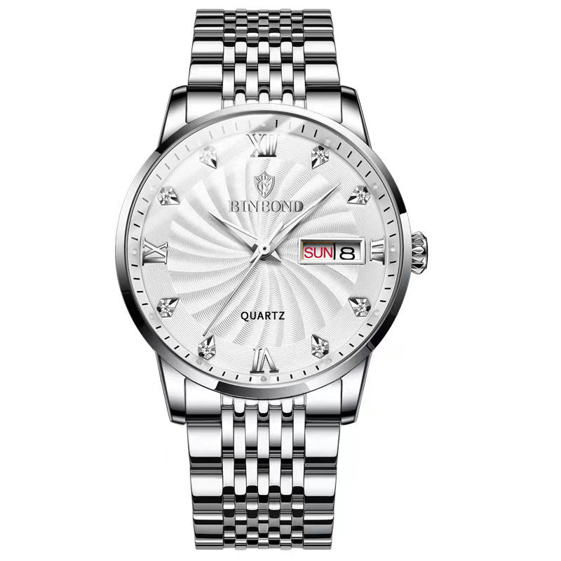 Fashion Quartz Montres en acier Ceinture Double Calendrier Montres Homme Imperméable