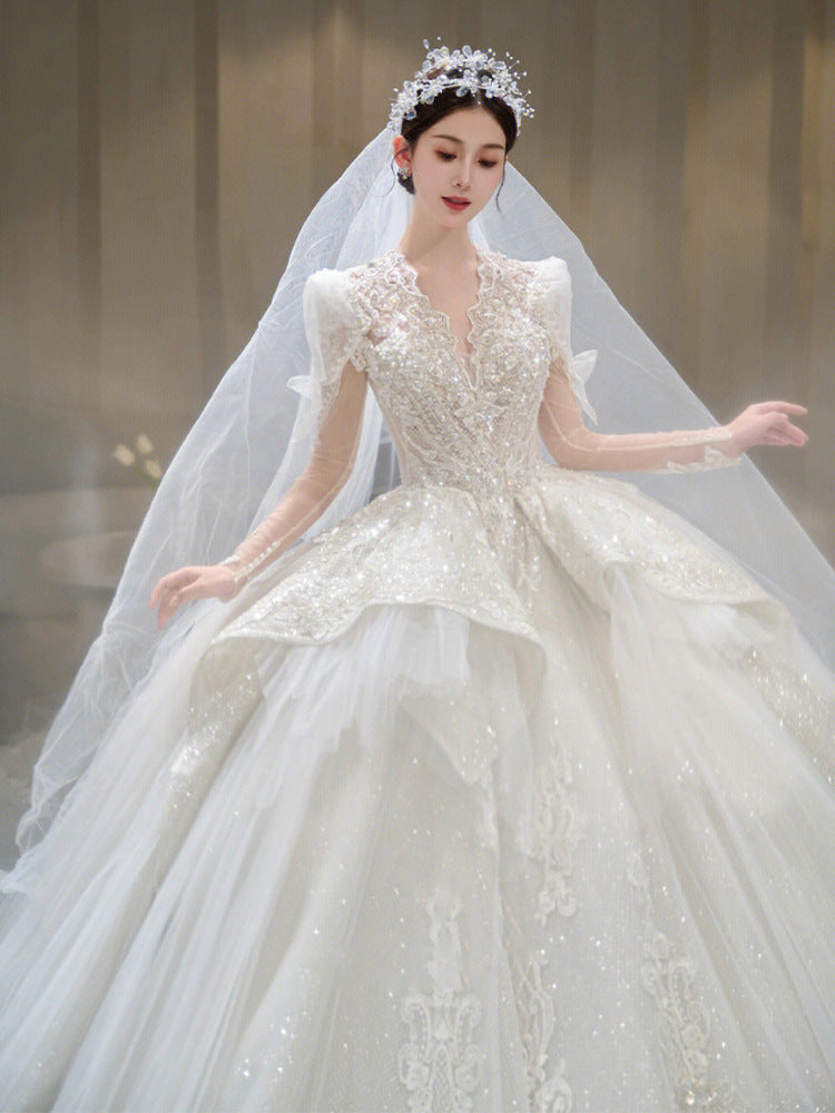 Bride Main Yarn Long Sleeve Lourd Industrie Trailing French Retro Advanced