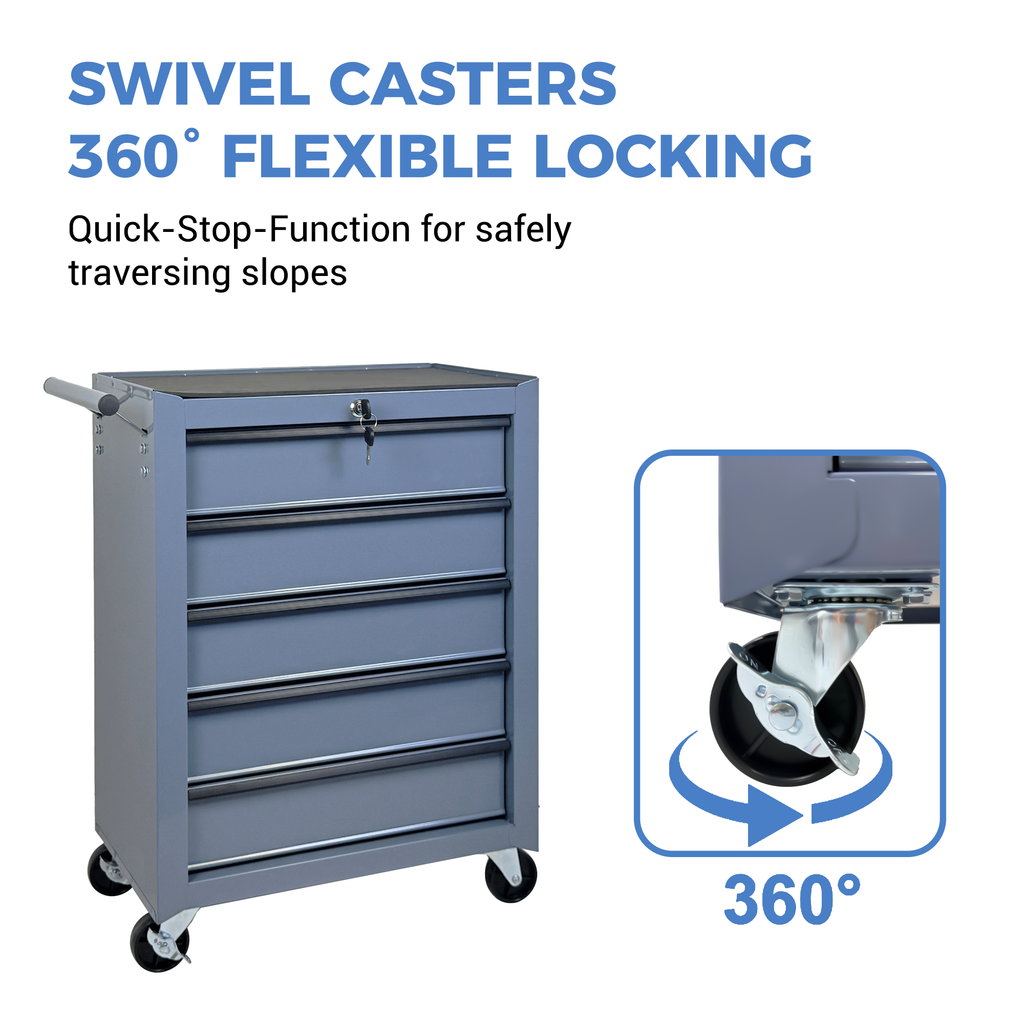 Armoire de stockage d'outils à rouleaux de 5 tiroirs avec boîte à outils amovible