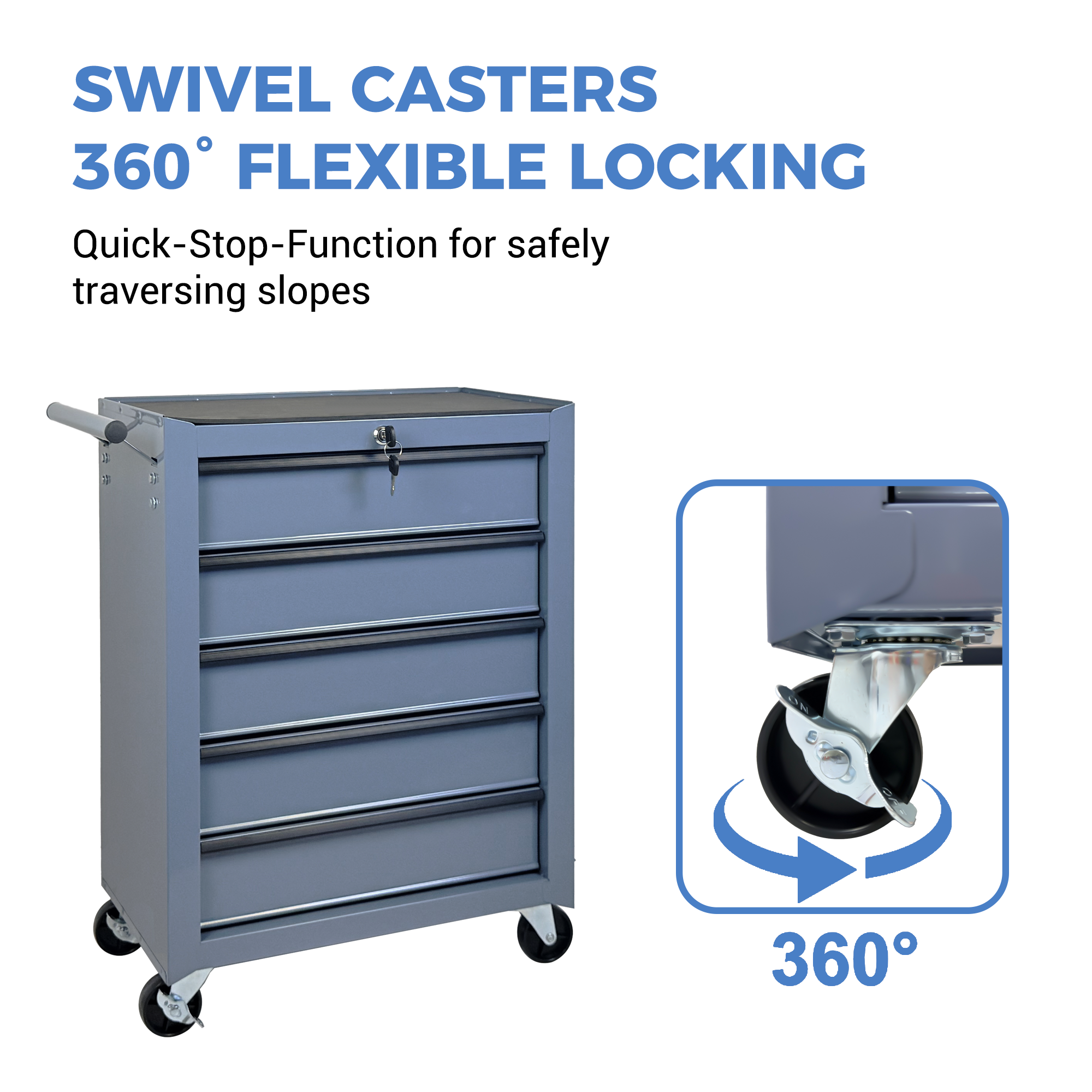 Armoire de stockage d'outils à rouleaux de 5 tiroirs avec boîte à outils amovible