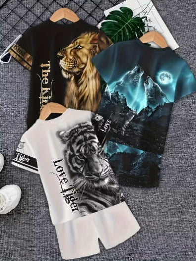 Enfants Vêtements Garçons Manches courtes Col d'équipage T-shirt et shorts 3 pièces