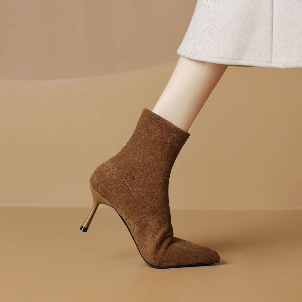 Bottes élégantes à pointe pointue de style français Stretch Slim-fit