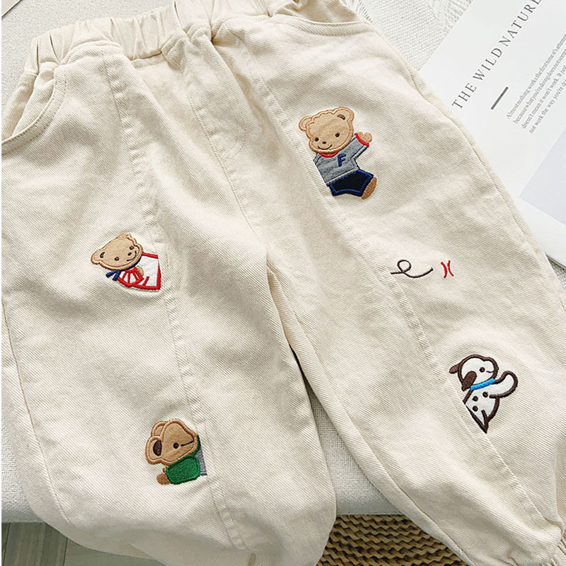 Garçons Pantalons avec Broderie Fun et Cuffed Hems