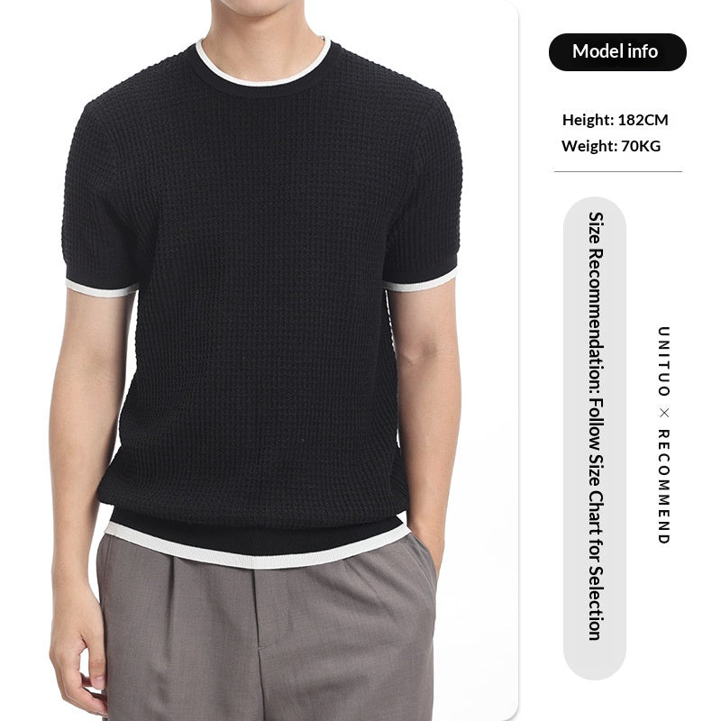 T-shirt en soie tricotée à manches courtes en vieux style d'argent pour hommes