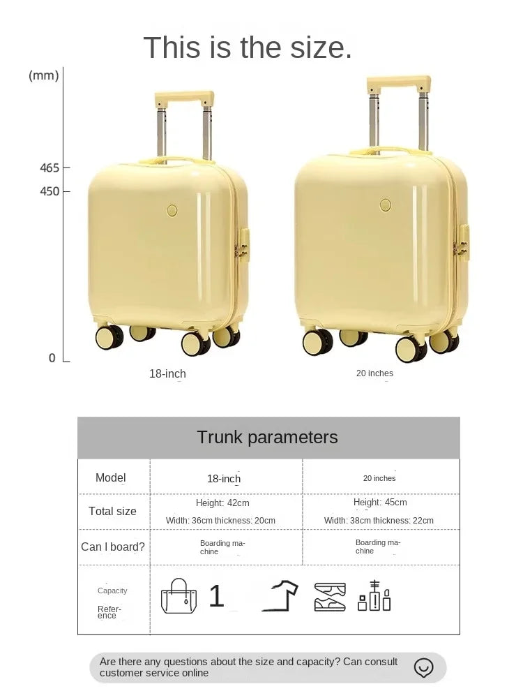 Mini Cute Valises Dames Petites Bagages Légers Étui de chariot universel Silen