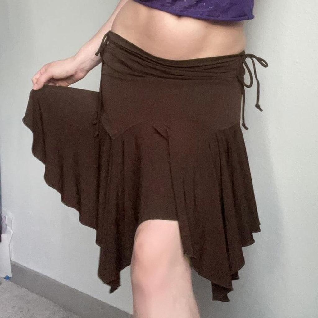Retro Low-waist Plissé Dentelle Asymétrique Midi Jupe