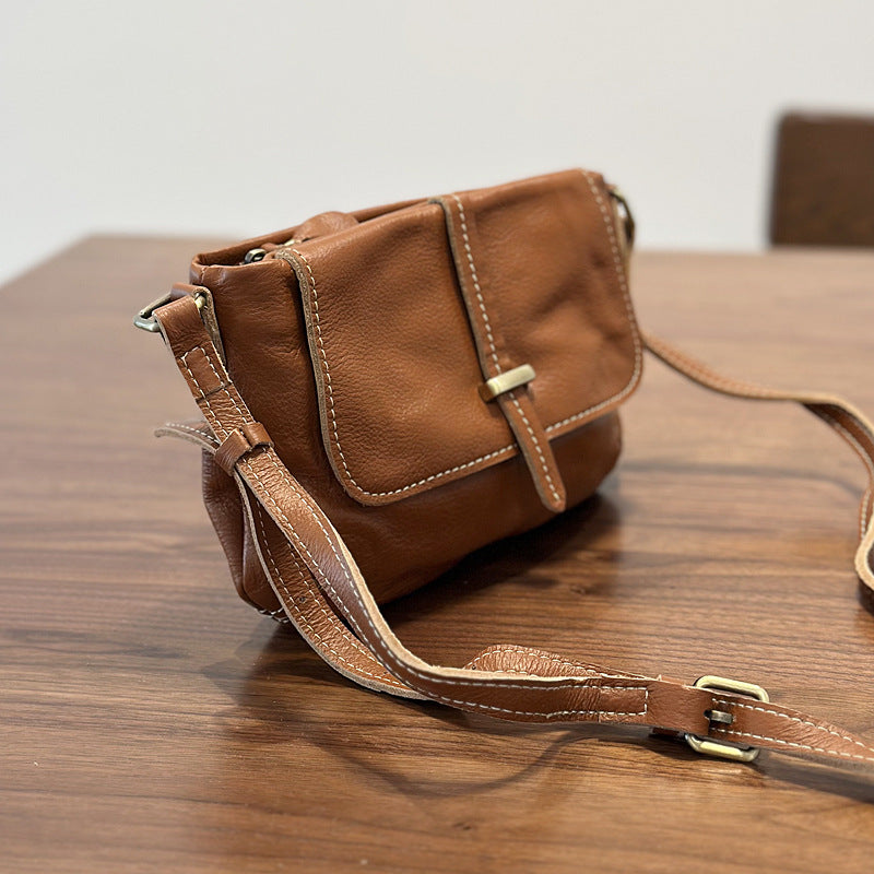 Spring Summer Retro Real Leather Messenger Bag for Women