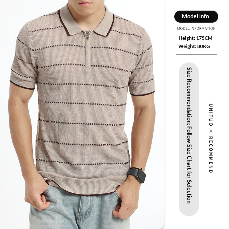 Vieux style d'argent hommes rayé de glace Polo tricot