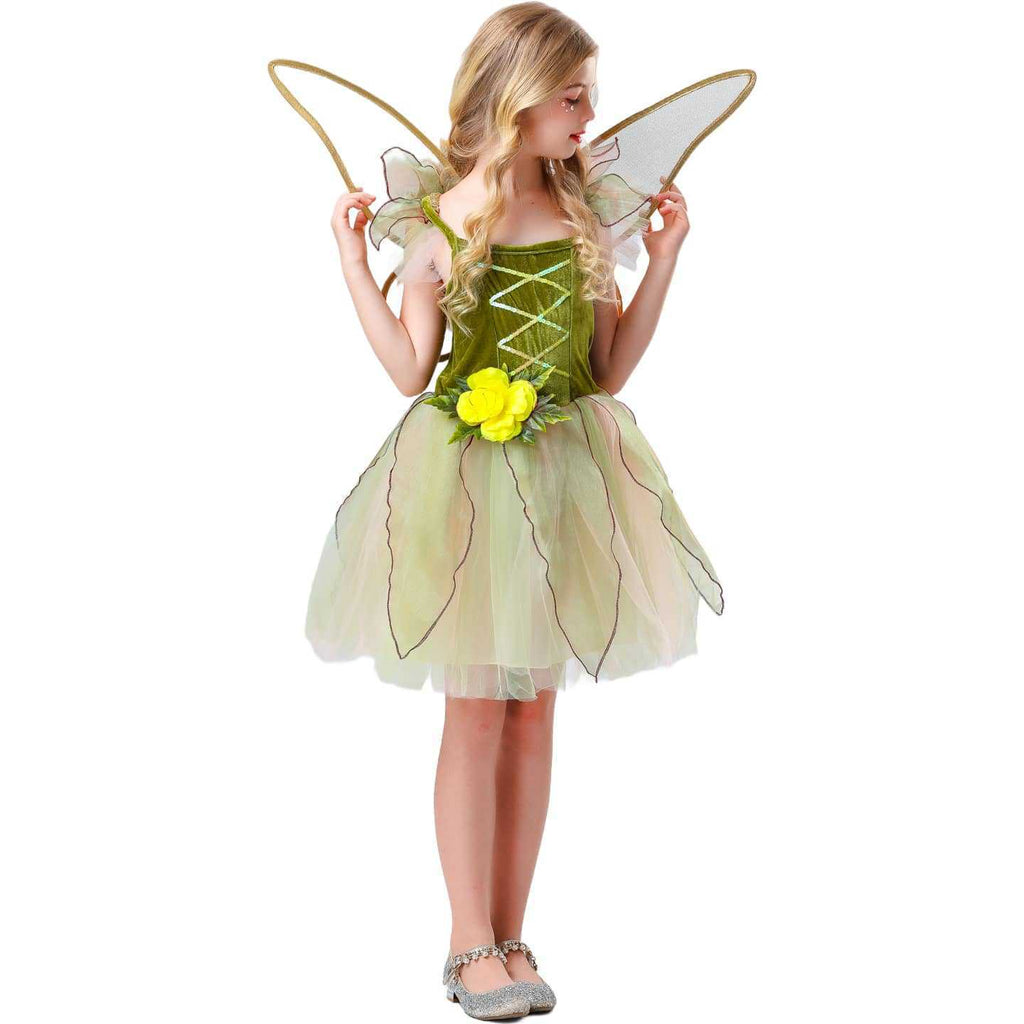 Robe de fée aux fleurs de forêt avec ailes