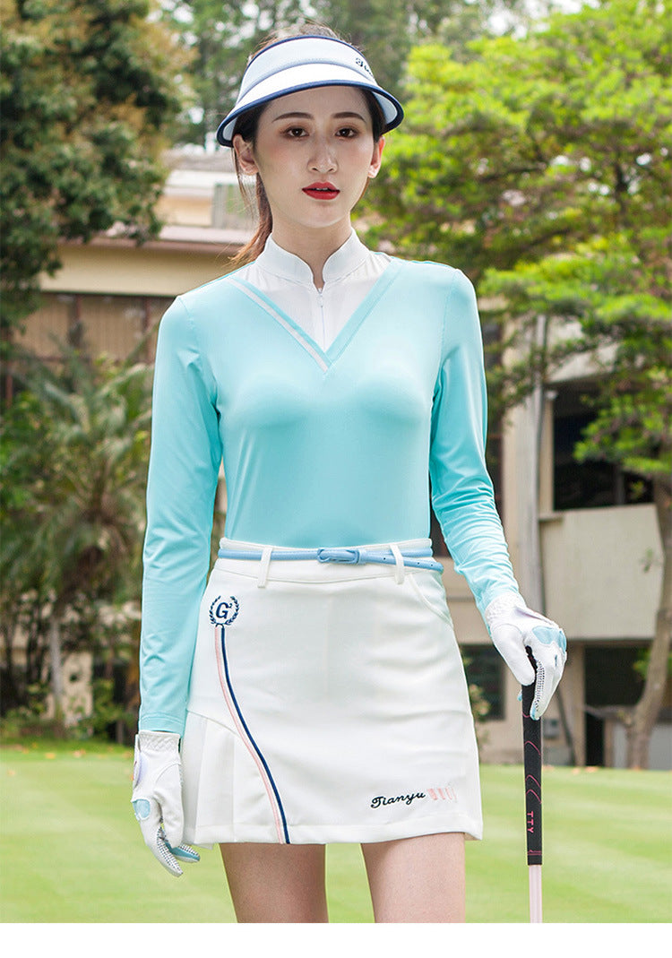 Golf Femmes T-shirt à manches longues Stand-up Collar Sunscreen Version Coréenne de Slim Sports