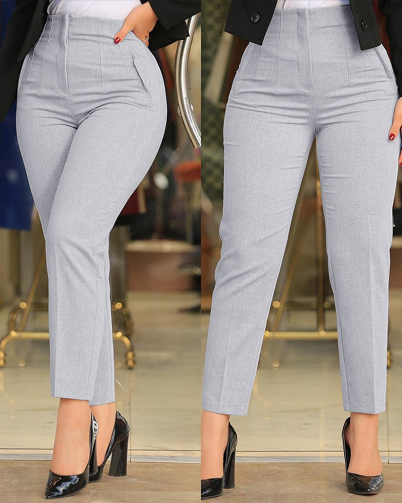 Femmes Printemps Été Casual Slim Fit Robe de bureau Pantalon polyvalent Cropped Business Commut