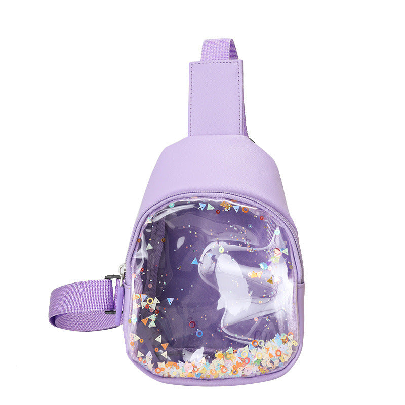 Solid Color PU cuir de poitrine pour enfants Quicksand léger tendance pour les enfants
