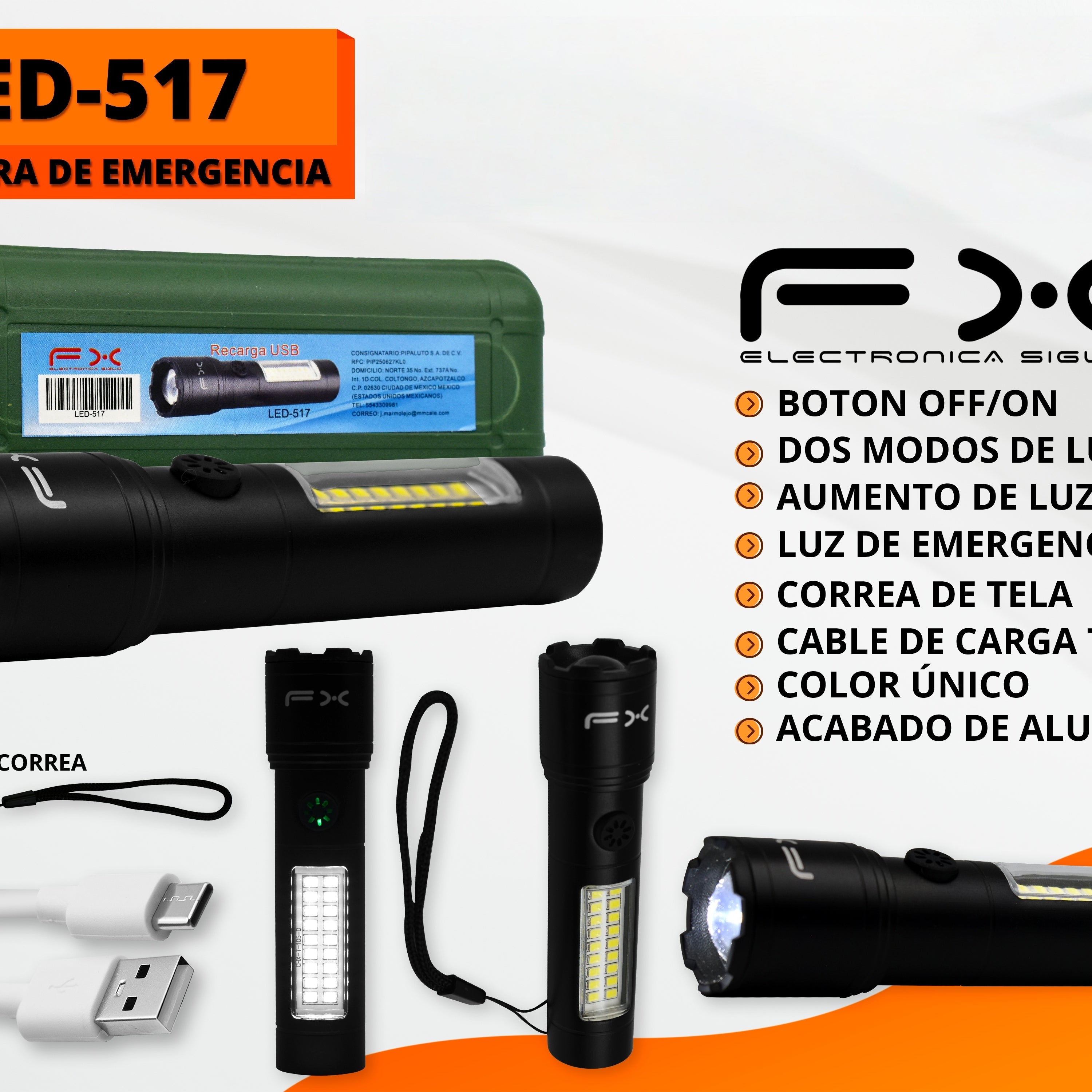 Lampe de poche de secours Solar Power Storage Double mode d'éclairage Type-c Câble de recharge
