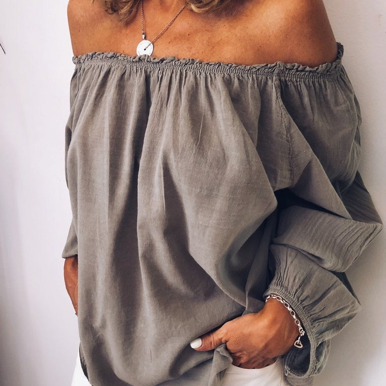 L'automne d'hiver des femmes une pièce collier pliant élastique coton chanvre couleur solide manches longues